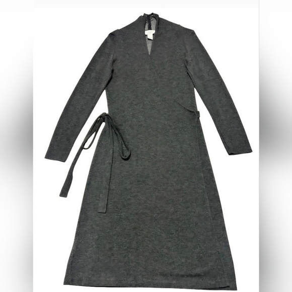 Ann Taylor LOFT Classic Wrap Knit Dress in Charcoal Gray - Picture 7 of 8